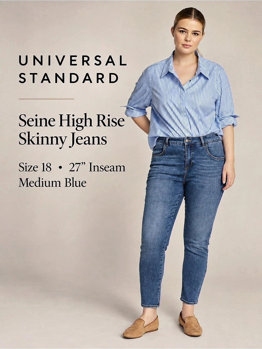 Universal Standard Seine High Rise Skinny Jeans 27” Medium Blue Size 18 NWT
